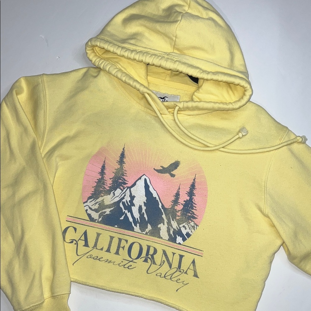 Hollister Yellow Graphic Crop Hoodie
